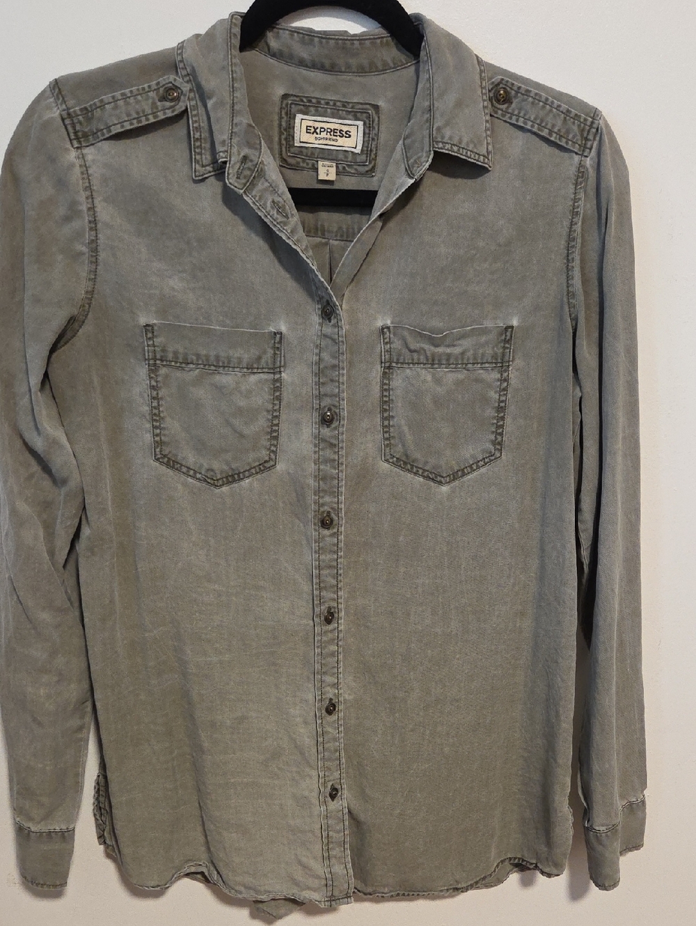 Express Men's Washed Gray Button-Down Utility Shirt